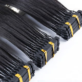 6D-1 Pre-bonded Remy Human Hair Extensions Straight 10 rows 100 Strands Natural Black