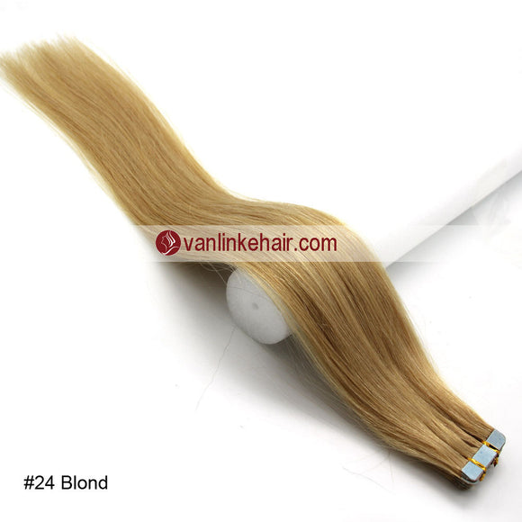 20pcs PU Seamless Skin Tape In Remy Human Hair Extensions Straight Blonde(24#) - VANLINKE HUMAN HAIR EXTENSIONS