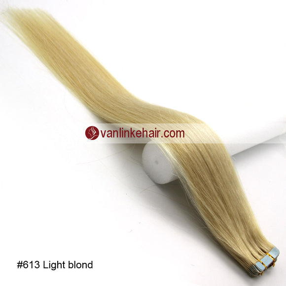 20pcs PU Seamless Skin Tape In Remy Human Hair Extensions Straight Light Blonde(613#) - VANLINKE HUMAN HAIR EXTENSIONS