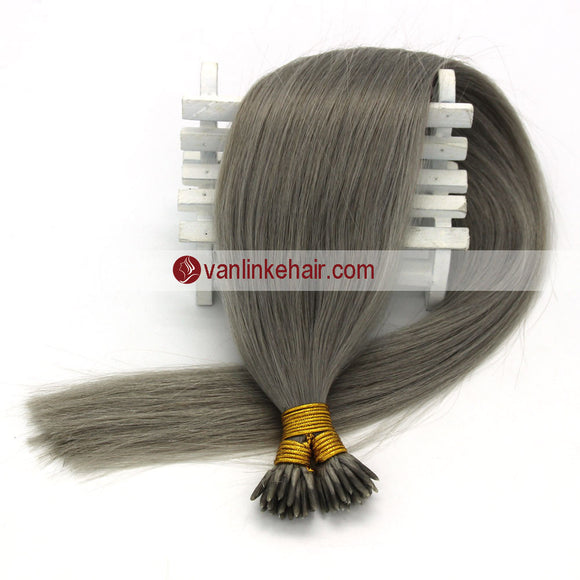 16-22Inches 50s 1g/s Keratin Stick I Tip Human Hair Extensions Straight Grey - VANLINKE HUMAN HAIR EXTENSIONS