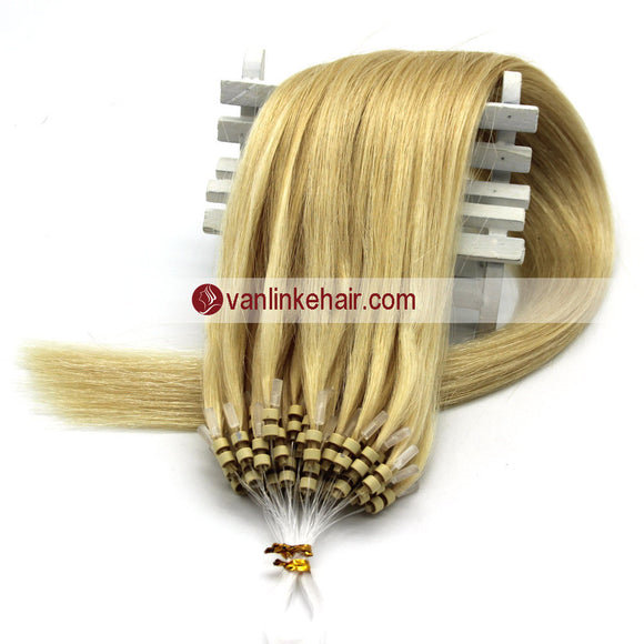 16-22inches 50s 1g/s Easy Loop Double Micro Ring Beads Tip Remy Human Hair Extensions Straight Light Blonde (613#) - VANLINKE HUMAN HAIR EXTENSIONS
