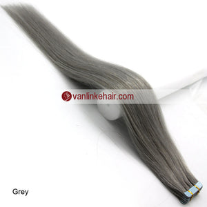 20pcs PU Seamless Skin Tape In Remy Human Hair Extensions Straight Grey - VANLINKE HUMAN HAIR EXTENSIONS