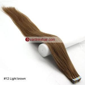 20pcs PU Seamless Skin Tape In Remy Human Hair Extensions Straight Light Brown(12#) - VANLINKE HUMAN HAIR EXTENSIONS