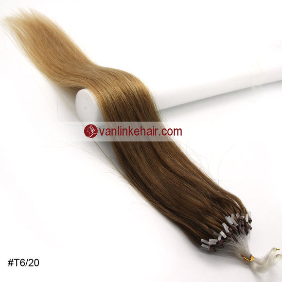 16-26inches 100s Easy Loop/Micro Ring Beads Tip Remy Human Hair Extensions Straight #T6/20 - VANLINKE HUMAN HAIR EXTENSIONS