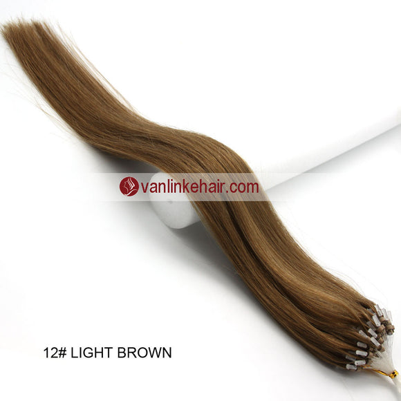 16-26inches 100s Easy Loop/Micro Ring Beads Tip Remy Human Hair Extensions Straight Light Brown(#12) - VANLINKE HUMAN HAIR EXTENSIONS