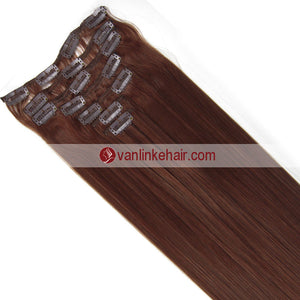 7PCS Full Head Clips on/in Remy Human Hair Extensions Straight Dark Auburn(33#) - VANLINKE HUMAN HAIR EXTENSIONS