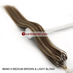 16-26inches 100s Easy Loop/Micro Ring Beads Tip Remy Human Hair Extensions Straight #4/613 - VANLINKE HUMAN HAIR EXTENSIONS