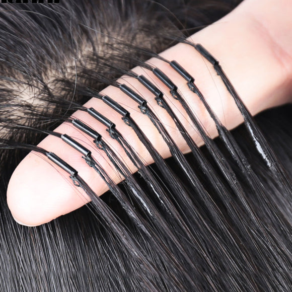 6D-1 Pre-bonded Remy Human Hair Extensions Straight 10 rows 100 Strands Natural Black