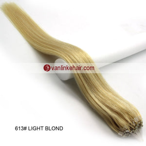 16-26inches 100s Easy Loop/Micro Ring Beads Tip Remy Human Hair Extensions Straight Light Blonde (#613) - VANLINKE HUMAN HAIR EXTENSIONS