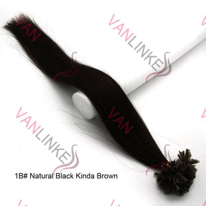 16-26Inches 100s Pre Bonded Nail U Tip Remy Human Hair Extensions Straight Natural Black Kinda Brown(1B#) - VANLINKE HUMAN HAIR EXTENSIONS