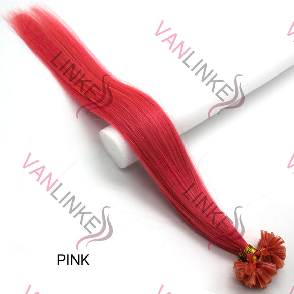 18-22Inches 100s Pre Bonded Nail U Tip Remy Human Hair Extensions Straight Pink - VANLINKE HUMAN HAIR EXTENSIONS