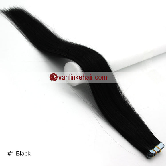 20pcs PU Seamless Skin Tape In Remy Human Hair Extensions Straight Jet Black(1#) - VANLINKE HUMAN HAIR EXTENSIONS
