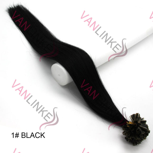 16-26Inches 100s Pre Bonded Nail U Tip Remy Human Hair Extensions Straight Jet Black(1#) - VANLINKE HUMAN HAIR EXTENSIONS