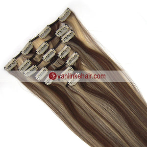 7PCS Full Head Clips on/in Remy Human Hair Extensions Straight (8/613#) - VANLINKE HUMAN HAIR EXTENSIONS