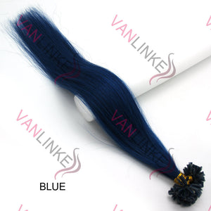 18-22Inches 100s Pre Bonded Nail U Tip Remy Human Hair Extensions Straight Blue - VANLINKE HUMAN HAIR EXTENSIONS