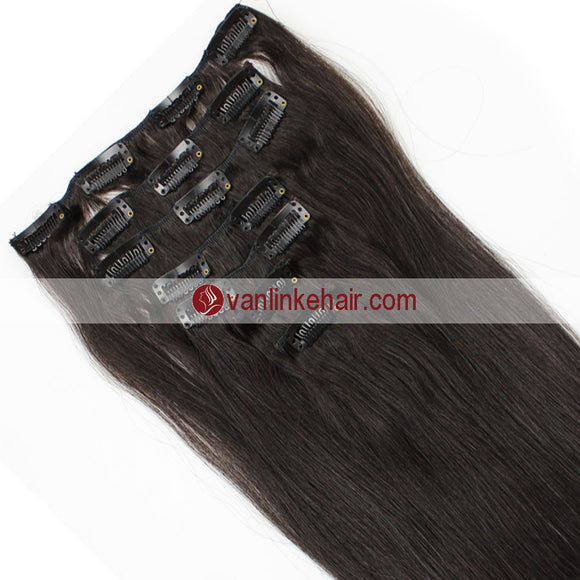 7PCS Full Head Clips on/in Remy Human Hair Extensions Straight Dark Brown(2#) - VANLINKE HUMAN HAIR EXTENSIONS