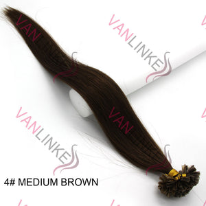 16-26Inches 100s Pre Bonded Nail U Tip Remy Human Hair Extensions Straight Medium Brown(4#) - VANLINKE HUMAN HAIR EXTENSIONS