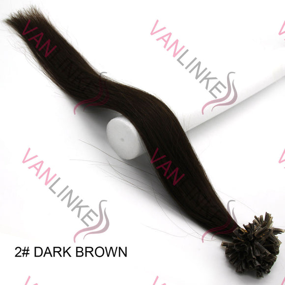 16-26Inches 100s Pre Bonded Nail U Tip Remy Human Hair Extensions Straight Dark Brown(2#) - VANLINKE HUMAN HAIR EXTENSIONS