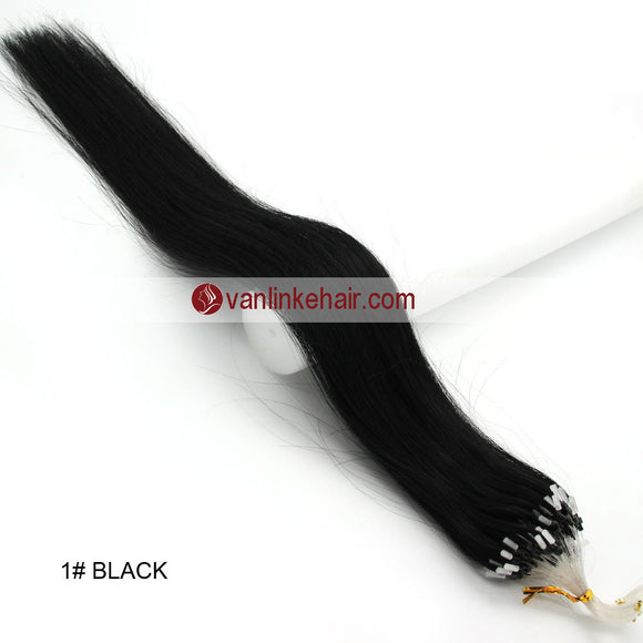 16-26inches 100s Easy Loop/Micro Ring Beads Tip Remy Human Hair Extensions Straight Jet Black(#1) - VANLINKE HUMAN HAIR EXTENSIONS