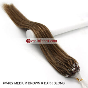 16-26inches 100s Easy Loop/Micro Ring Beads Tip Remy Human Hair Extensions Straight #4/27 - VANLINKE HUMAN HAIR EXTENSIONS