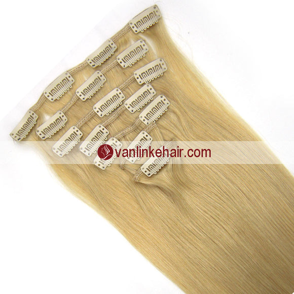7PCS Full Head Clips on/in Remy Human Hair Extensions Straight Blonde(24#) - VANLINKE HUMAN HAIR EXTENSIONS
