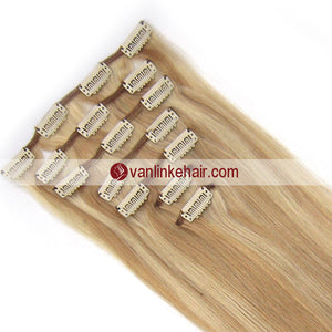 7PCS Full Head Clips on/in Remy Human Hair Extensions Straight (18/613#) - VANLINKE HUMAN HAIR EXTENSIONS