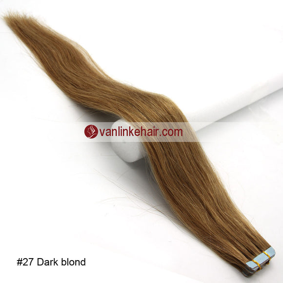 20pcs PU Seamless Skin Tape In Remy Human Hair Extensions Straight Dark Blonde(27#) - VANLINKE HUMAN HAIR EXTENSIONS