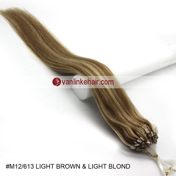 16-26inches 100s Easy Loop/Micro Ring Beads Tip Remy Human Hair Extensions Straight #12/613 - VANLINKE HUMAN HAIR EXTENSIONS