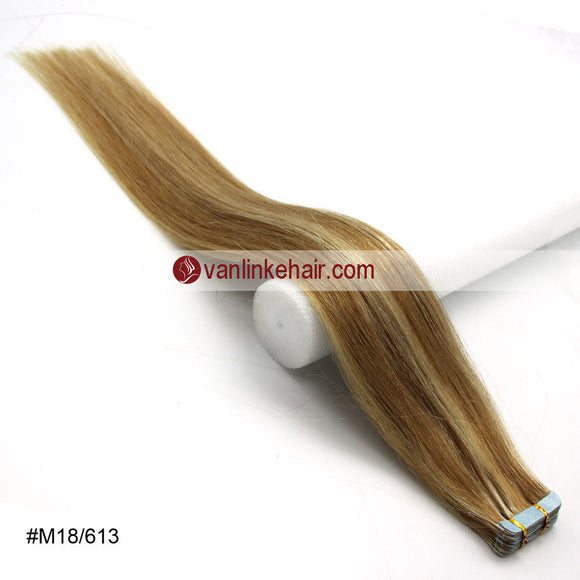 20pcs PU Seamless Skin Tape In Remy Human Hair Extensions Straight(18/613#) - VANLINKE HUMAN HAIR EXTENSIONS