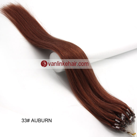 16-26inches 100s Easy Loop/Micro Ring Beads Tip Remy Human Hair Extensions Straight Dark Auburn(#33) - VANLINKE HUMAN HAIR EXTENSIONS