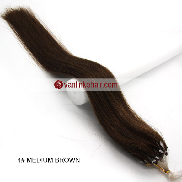16-26inches 100s Easy Loop/Micro Ring Beads Tip Remy Human Hair Extensions Straight Medium Brown(#4) - VANLINKE HUMAN HAIR EXTENSIONS