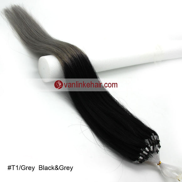 16-26inches 100s Easy Loop/Micro Ring Beads Tip Remy Human Hair Extensions Straight #T1/Grey - VANLINKE HUMAN HAIR EXTENSIONS