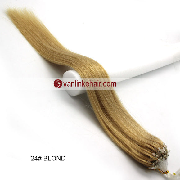 16-26inches 100s Easy Loop/Micro Ring Beads Tip Remy Human Hair Extensions Straight Blonde(#24) - VANLINKE HUMAN HAIR EXTENSIONS