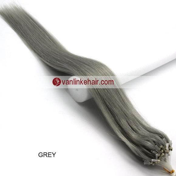 16-26inches 100s Easy Loop/Micro Ring Beads Tip Remy Human Hair Extensions Straight #Grey - VANLINKE HUMAN HAIR EXTENSIONS