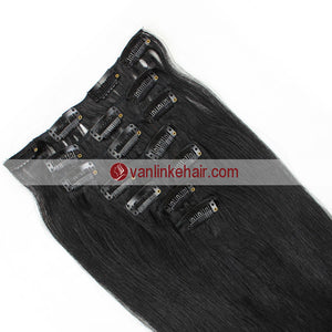 7PCS Full Head Clips on/in Remy Human Hair Extensions Straight Jet Black(1#) - VANLINKE HUMAN HAIR EXTENSIONS