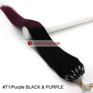 16-26inches 100s Easy Loop/Micro Ring Beads Tip Remy Human Hair Extensions Straight #T1/Purple - VANLINKE HUMAN HAIR EXTENSIONS