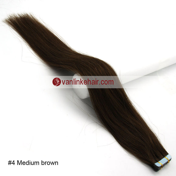 20pcs PU Seamless Skin Tape In Remy Human Hair Extensions Straight Medium Brown(4#) - VANLINKE HUMAN HAIR EXTENSIONS