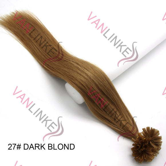 16-22Inches 100s Pre Bonded Nail U Tip Remy Human Hair Extensions Straight Dark Blonde(27#) - VANLINKE HUMAN HAIR EXTENSIONS