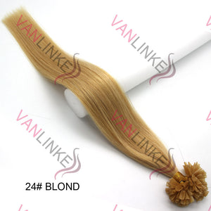 16-26Inches 100s Pre Bonded Nail U Tip Remy Human Hair Extensions Straight Blonde(24#) - VANLINKE HUMAN HAIR EXTENSIONS