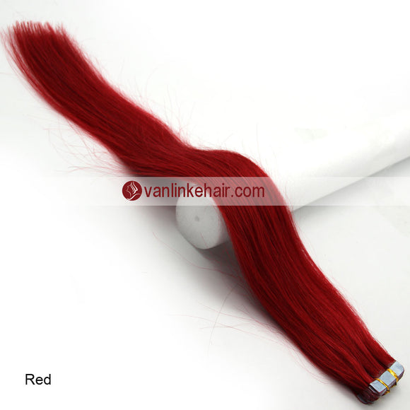 20pcs PU Seamless Skin Tape In Remy Human Hair Extensions Straight Red - VANLINKE HUMAN HAIR EXTENSIONS