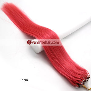 18inches 100s Easy Loop/Micro Ring Beads Tip Remy Human Hair Extensions Straight #Pink - VANLINKE HUMAN HAIR EXTENSIONS