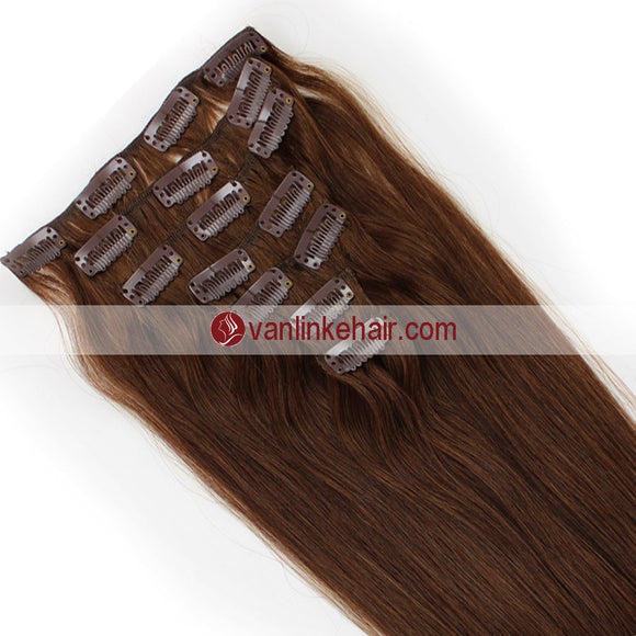 7PCS Full Head Clips on/in Remy Human Hair Extensions Straight Dark Chocolate Brown(6#) - VANLINKE HUMAN HAIR EXTENSIONS
