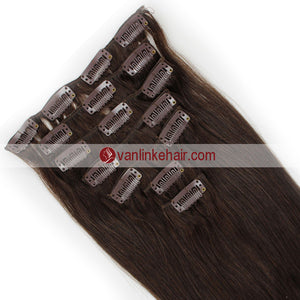 7PCS Full Head Clips on/in Remy Human Hair Extensions Straight Medium Brown(4#) - VANLINKE HUMAN HAIR EXTENSIONS