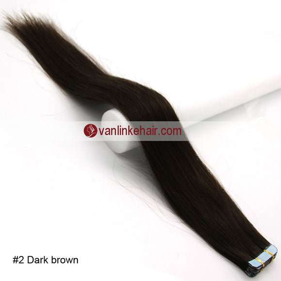 20pcs PU Seamless Skin Tape In Remy Human Hair Extensions Straight Dark Brown(2#) - VANLINKE HUMAN HAIR EXTENSIONS
