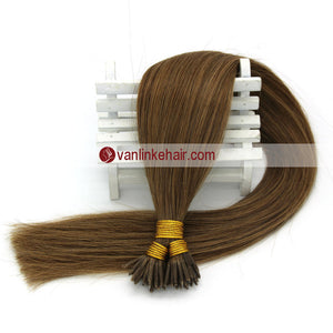 16-22inches 50s 1g/s Keratin Stick I Tip Human Hair Extensions Straight Light Brown(12#) - VANLINKE HUMAN HAIR EXTENSIONS
