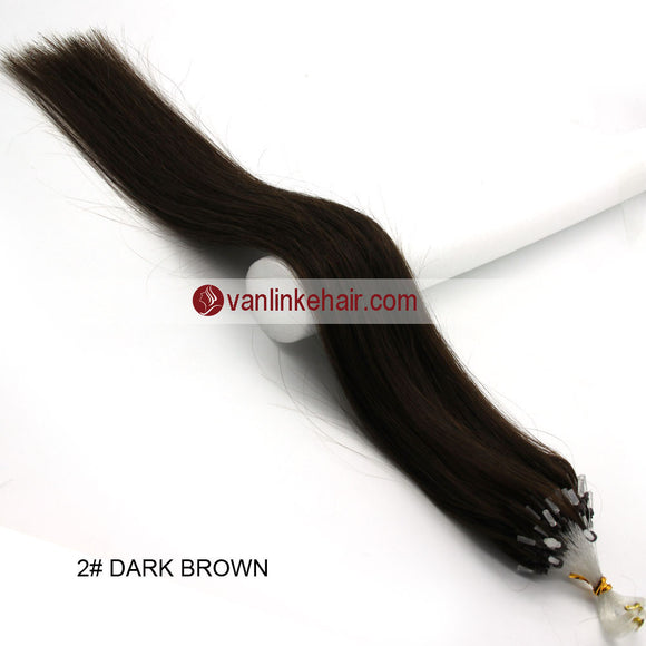 16-26inches 100s Easy Loop/Micro Ring Beads Tip Remy Human Hair Extensions Straight Dark Brown(#2) - VANLINKE HUMAN HAIR EXTENSIONS