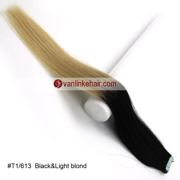 20pcs PU Seamless Skin Tape In Weft Ombre Remy Human Hair Extensions Straight T1/613 - VANLINKE HUMAN HAIR EXTENSIONS