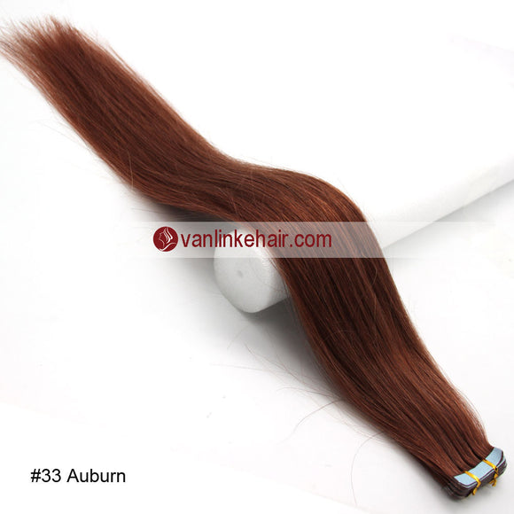 20pcs PU Seamless Skin Tape In Remy Human Hair Extensions Straight Dark Auburn(33#) - VANLINKE HUMAN HAIR EXTENSIONS