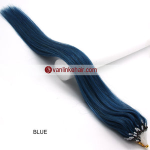18inches 100s Easy Loop/Micro Ring Beads Tip Remy Human Hair Extensions Straight #Bule - VANLINKE HUMAN HAIR EXTENSIONS